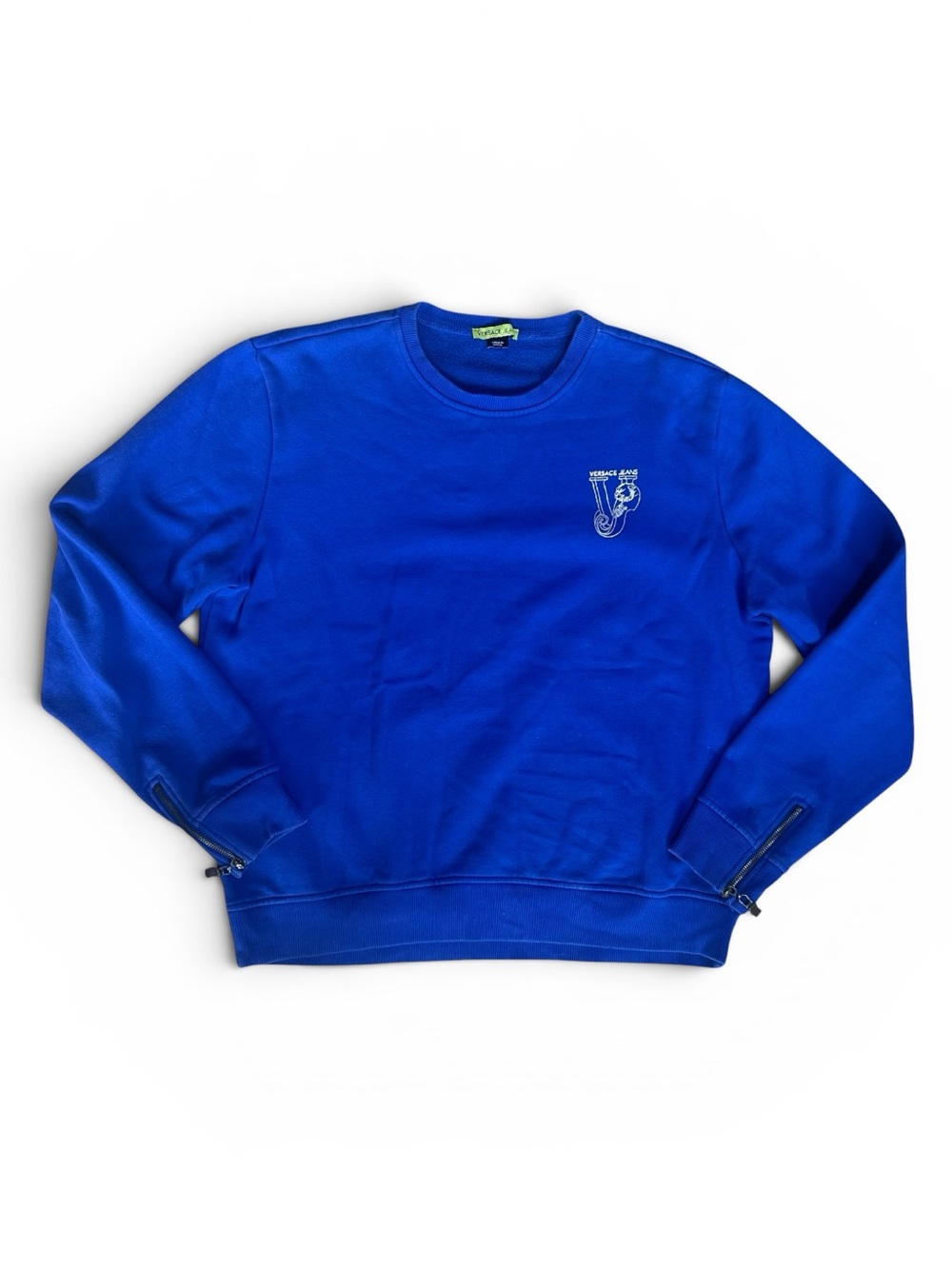 Versace Jeans Women’s Sz XL Blue Logo Sweatshirt Zip Cuffs Cotton